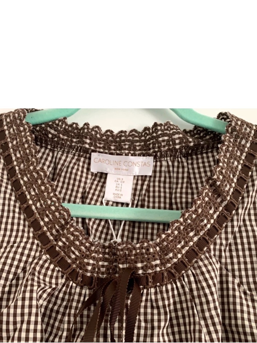 NWT Caroline Constas Brown Gingham Lace Trim Crop Top Maxi Skirt Set Small S - Picture 6 of 16